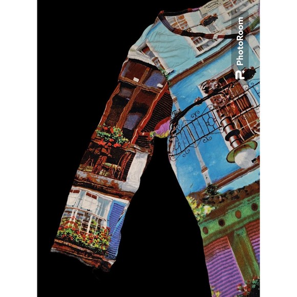 Orientique Naturally Art Deco Tunic Blouse Shirt Top Popover Scenery Womens M - Picture 5 of 12